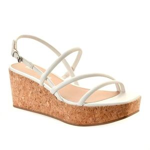 Sun + Stone Bella Platform Cork Wedges Black Strappy Sandals Size 9